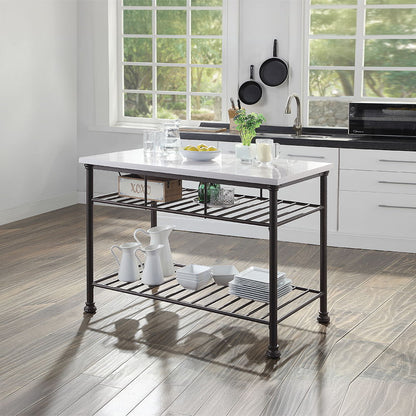 Freyja - Kitchen Island - White Cultured Marble Top & Gray, alternate view 4 with wood construction