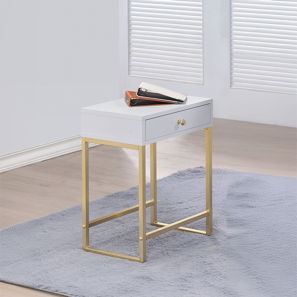Coleen - Accent Table - White & Brass, product view with metal