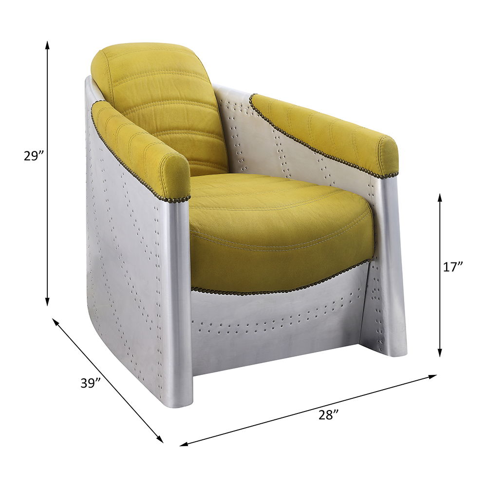 Brancaster - Accent Chair - Yellow Top Grain Leather & Aluminum, alternate view 6 with wood construction