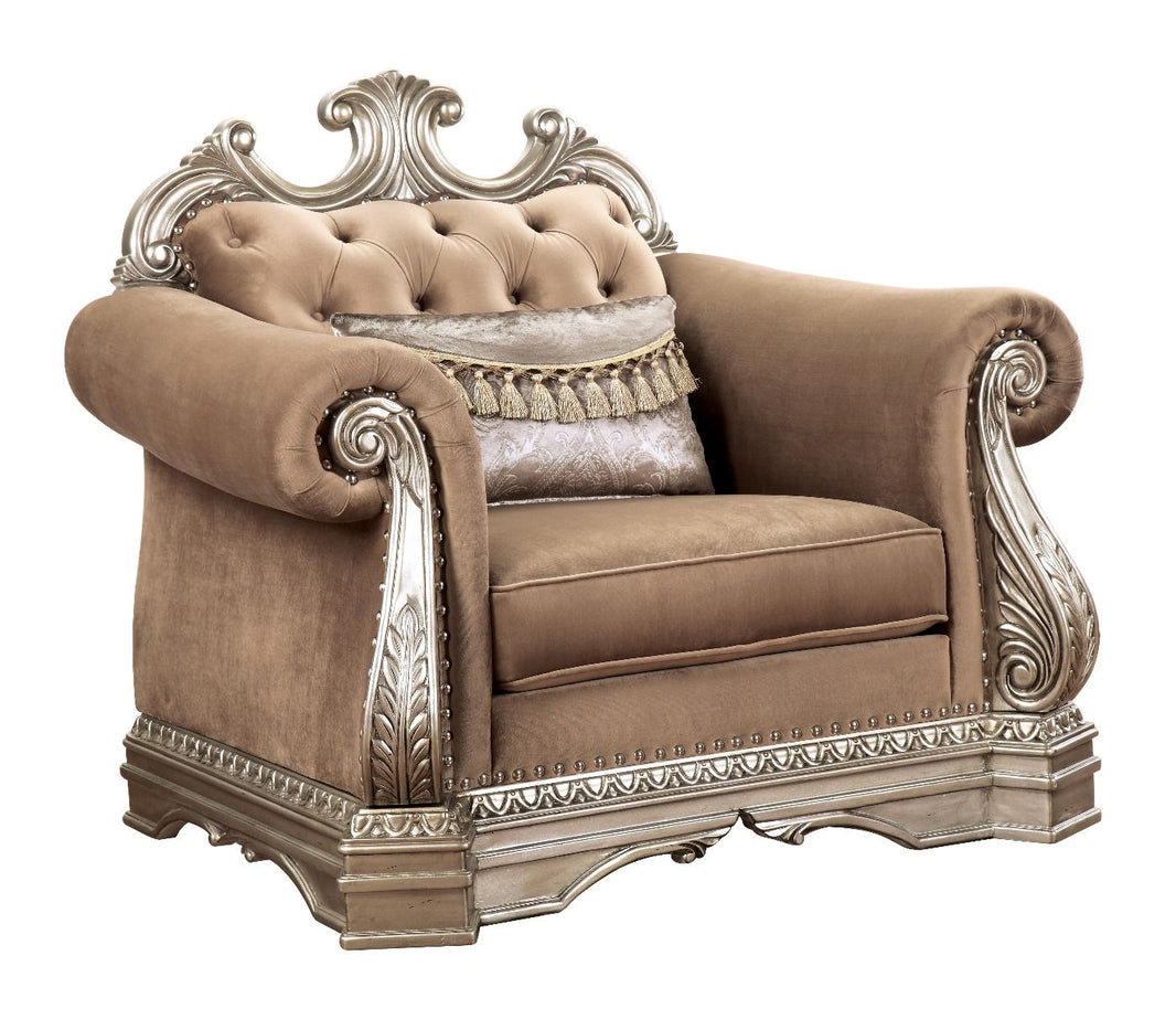 Northville - Chair With Pillow - Velvet & Antique Silver, product view with wood construction