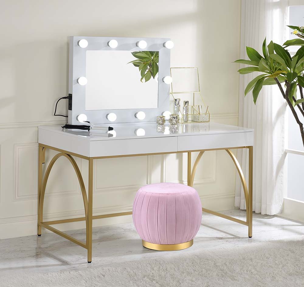 Lightmane - Vanity Desk (Same 92660) - White High Gloss & Gold, alternate view 7 with wood construction
