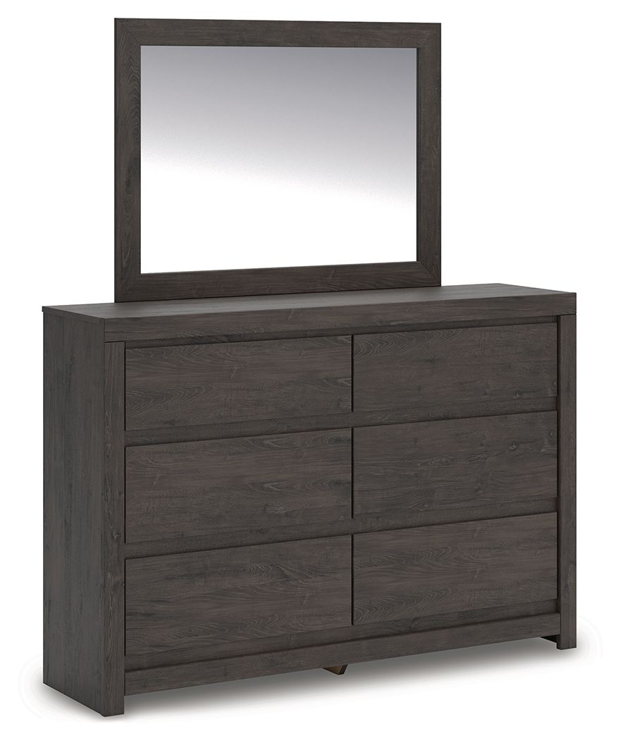 Fraluna - Dresser And Mirror - Charcoal, product view with linen fabric