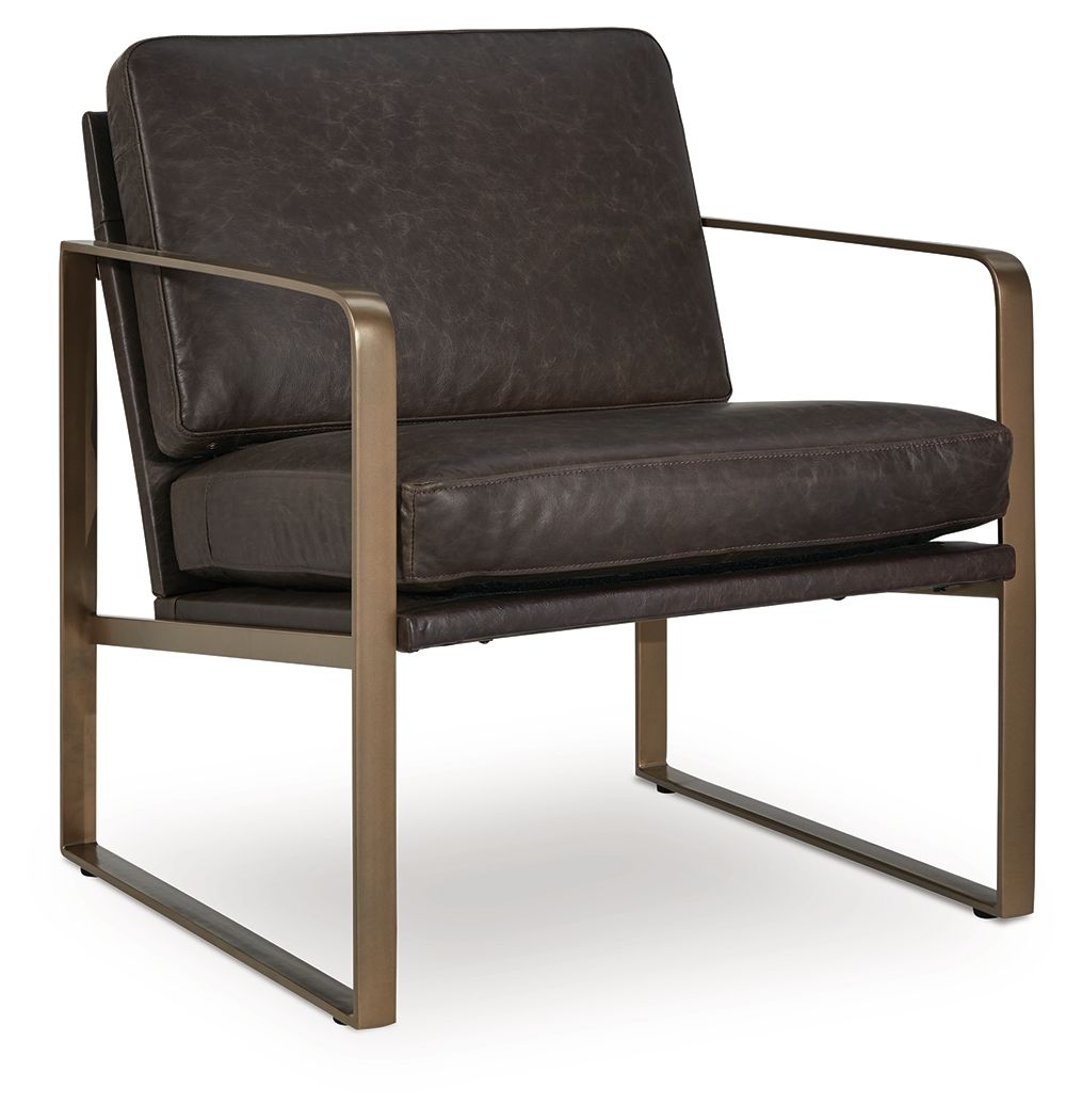 Bradett - Accent Chair - Dark Brown / Gold Finish, product view with top-grain leather