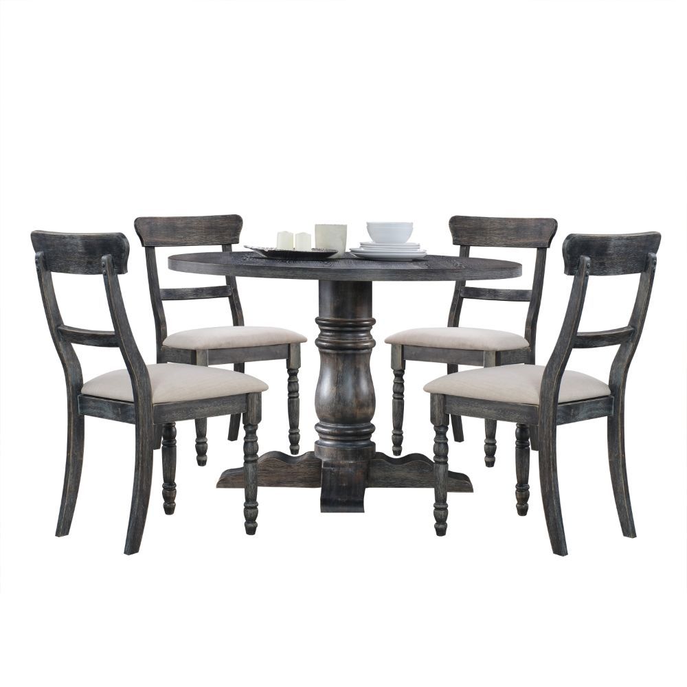 Leventis - Side Chair (Set of 2) - Light Brown Linen & Weathered Gray, product view with wood construction
