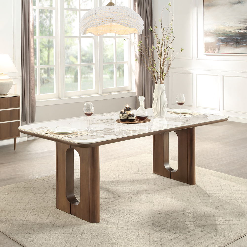 Harvey - Dining Table With Ceramic Top - Walnut, alternate view 7 with wood construction