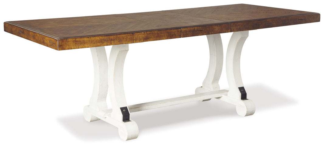 Valebeck - Rectangular Dining Room Table - White / Brown, product view with engineered wood