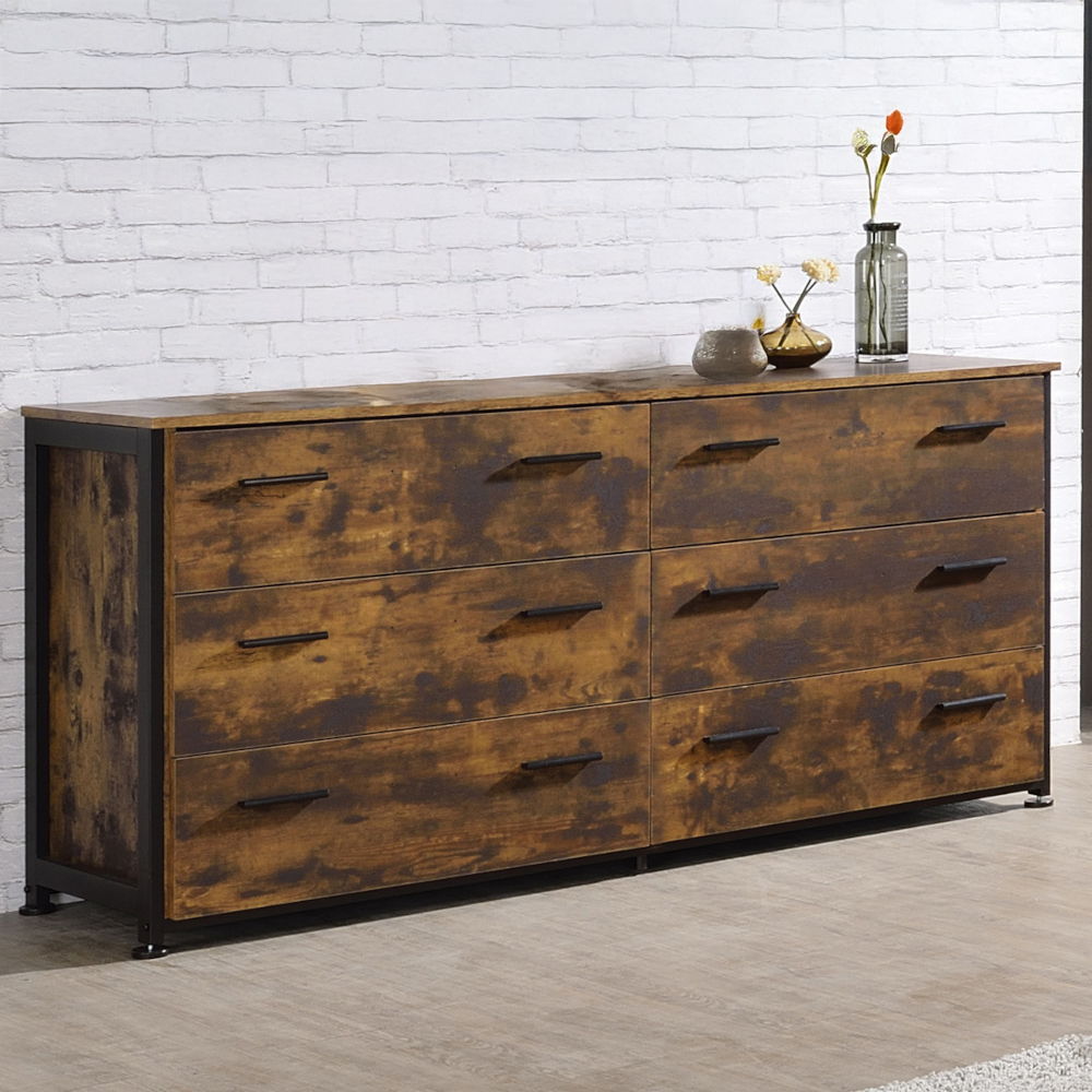Juvanth - Dresser - Rustic Oak & Black, product view with wood construction