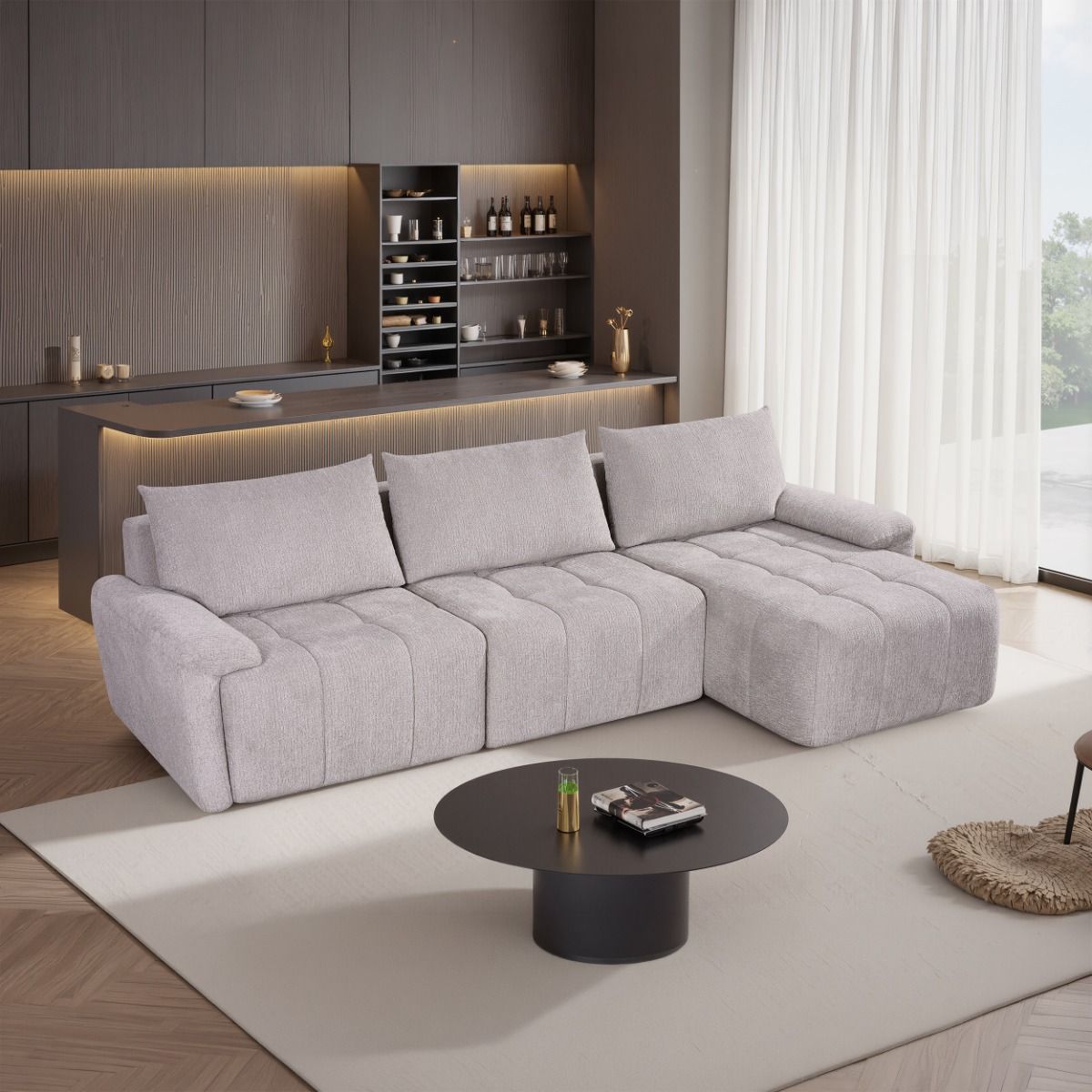 Dorcas - Sectional Sofa - Gray, alternate view 7 with linen fabric