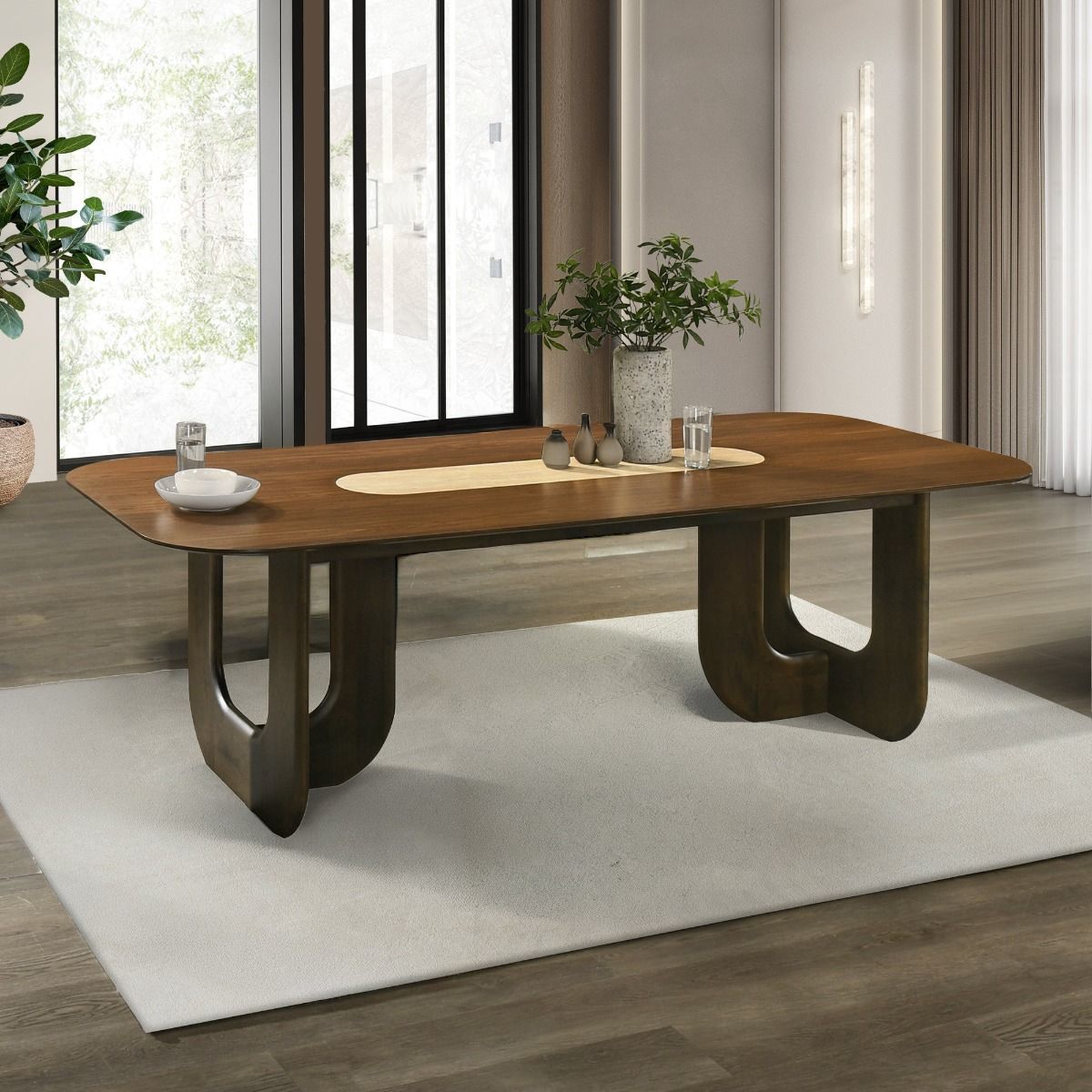 Kyree - Dining Table - Walnut, alternate view 8 with chenille upholstery