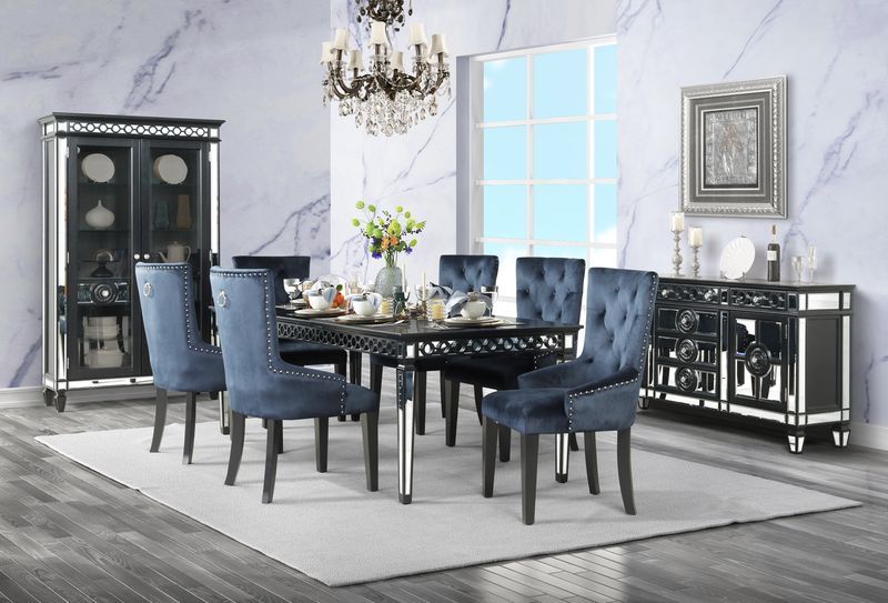 Varian II - Dining Table - Mirrored & Black, alternate view 8 with wood construction