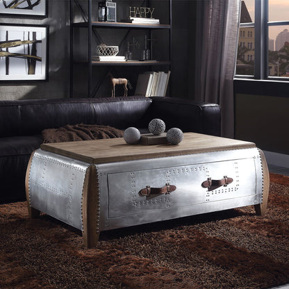 Brancaster - Coffee Table - Antique Oak & Aluminum, alternate view 8 with top-grain leather