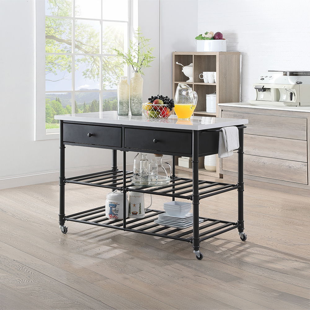 Emery - Kitchen Island - White Cultured Marble Top & Gray, alternate view 5 with wood construction