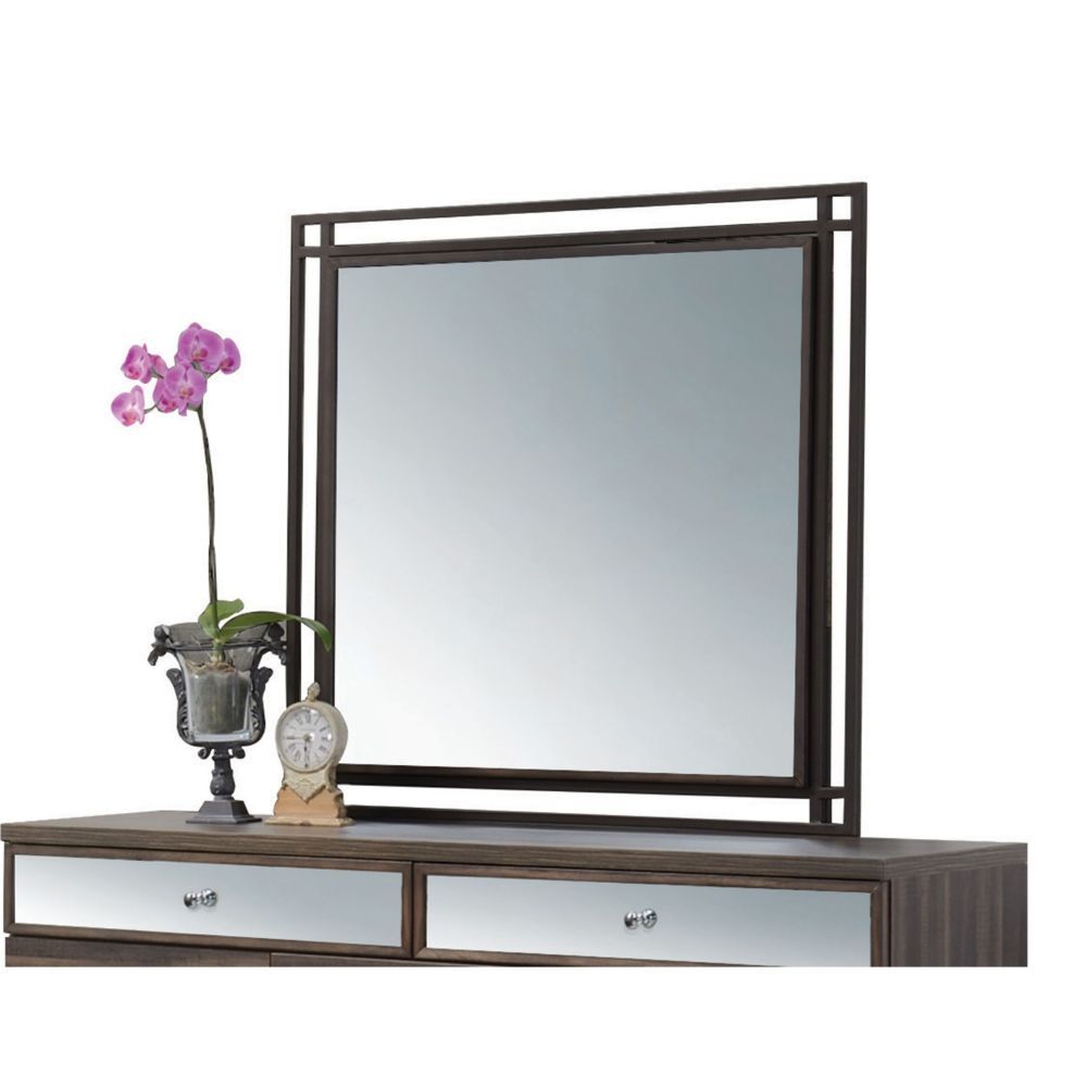 Adrianna - Mirror - Walnut, product view with wood construction