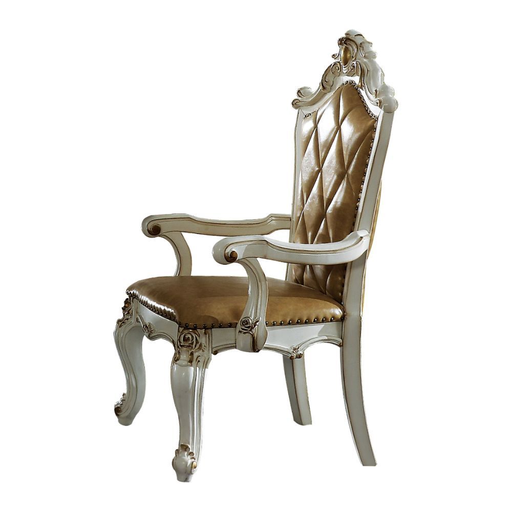 Picardy - Arm Chair (Set of 2) - Butterscotch Synthetic Leather & Antique Pearl, product view with faux leather