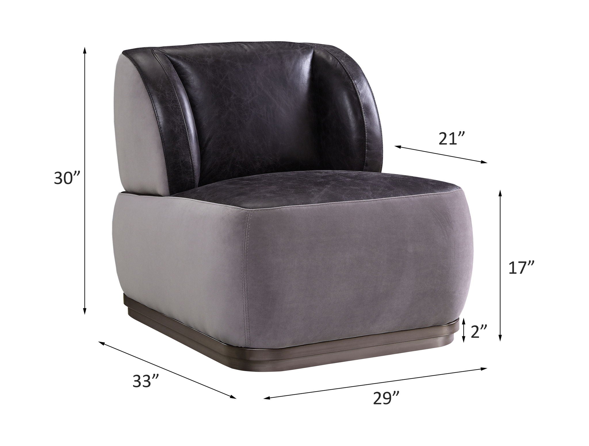 Decapree - Accent Chair - Antique Slate Top Grain Leather & Gray Velvet, alternate view 6 with wood construction