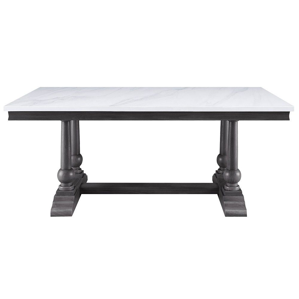 Yabeina - Dining Table - Marble Top Top & Gray Oak, alternate view 9 with wood construction