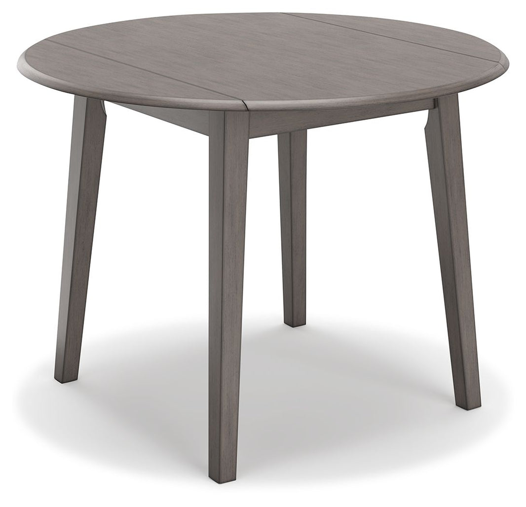 Shullden - Round Drm Drop Leaf Table - Gray, product view with wood construction