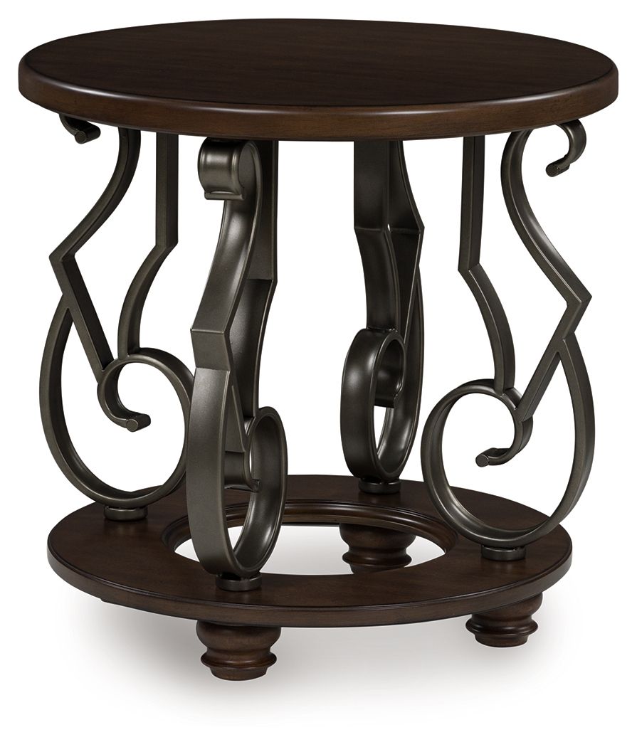 Frallyn - Round End Table - Dark Brown, product view with marble