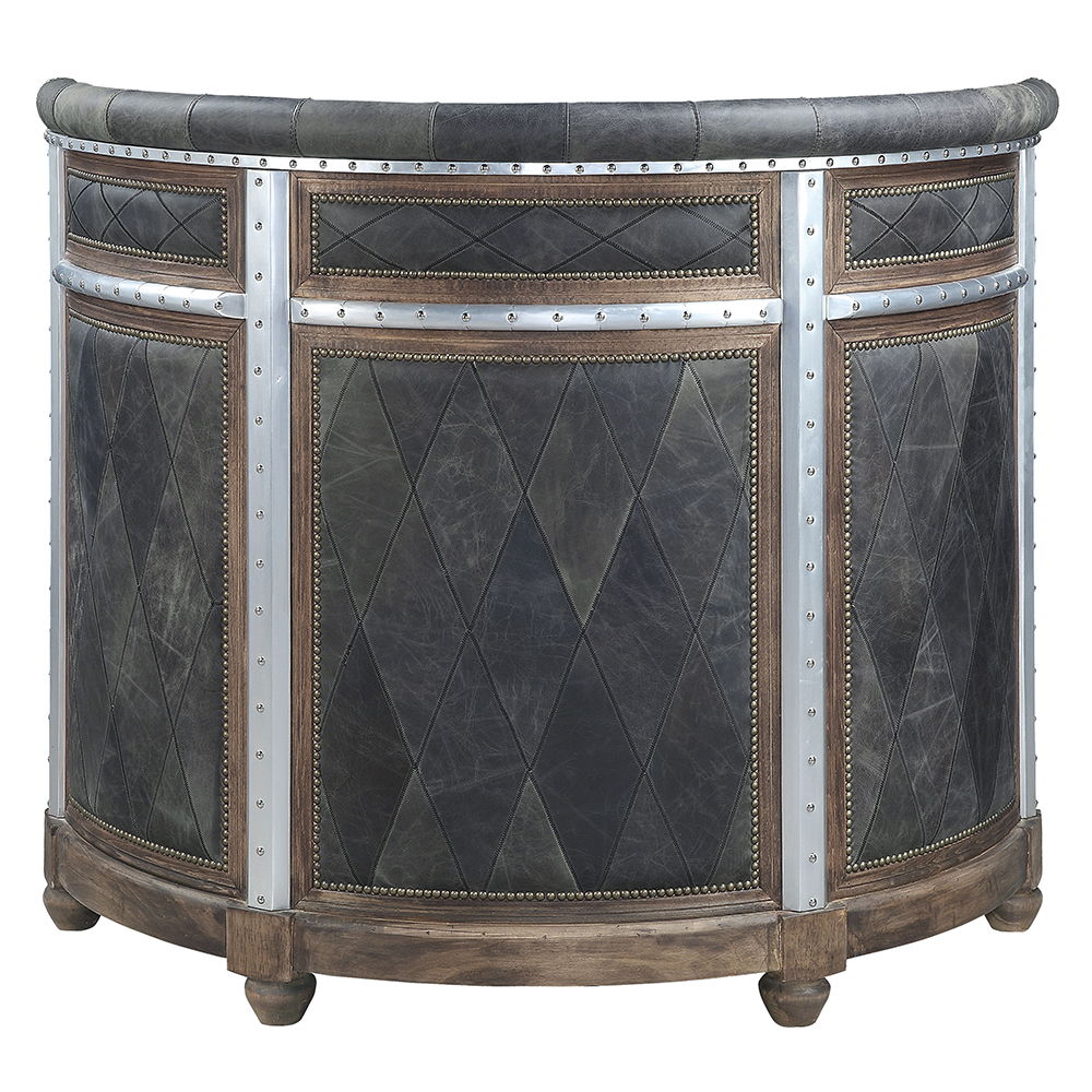 Rahma - Bar Table - Antique Ebony Top Grain Leather & Aluminum, alternate view 8 with wood construction