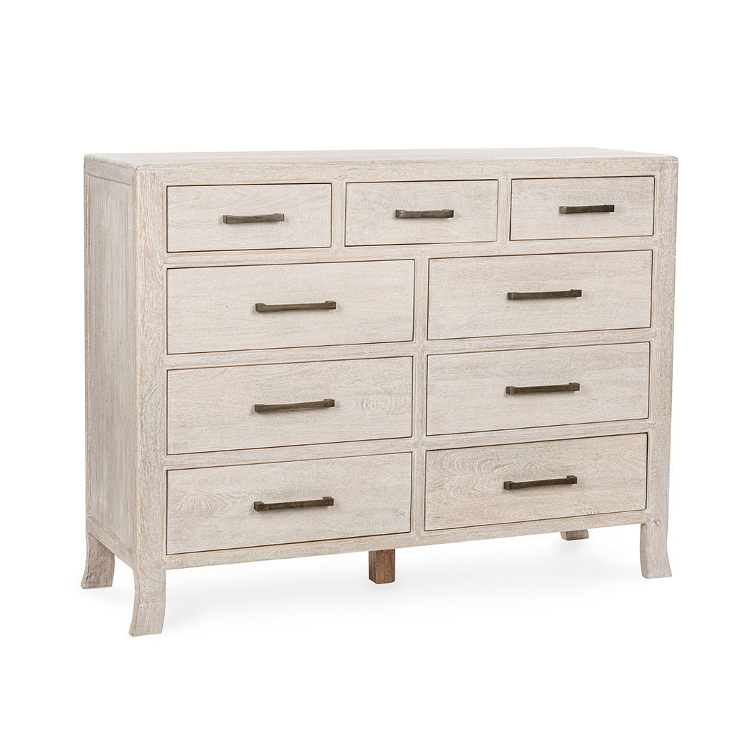 Westmont - 9 Drawers Dresser - Creamwood, product view with metal