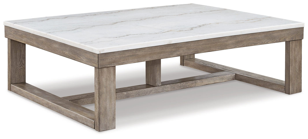 Loyaska - Rectangular Cocktail Table - Brown / Ivory, product view with wood construction