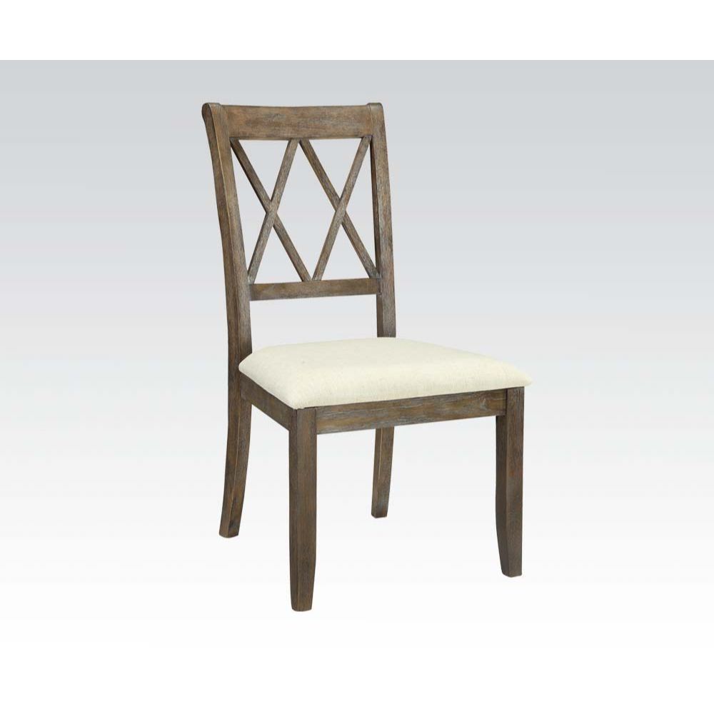 Claudia - Side Chair (Set of 2) - Beige Linen & Salvage Brown, product view with wood construction