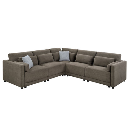 Rylie - Modular Armless Chair With Pillow - Brown Linen, alternate view 7 with wood construction