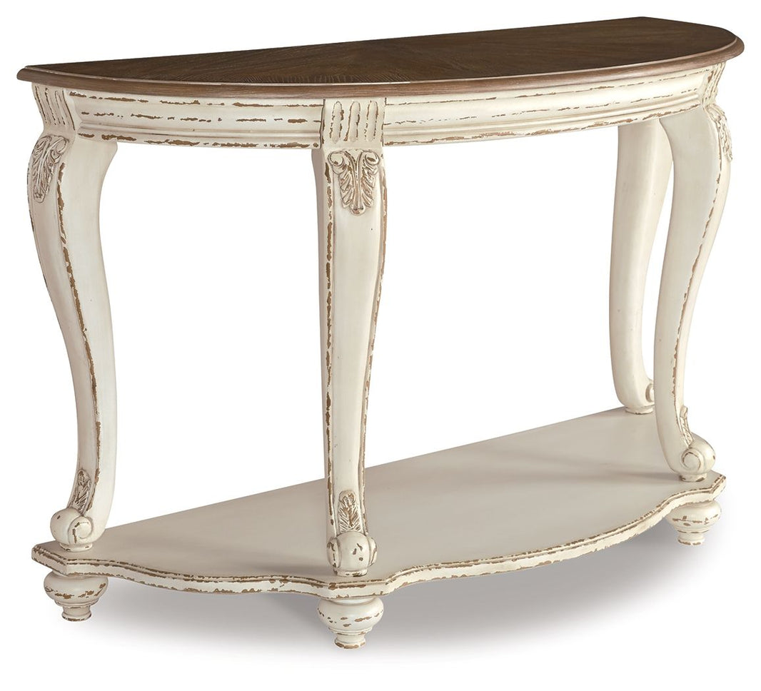 Realyn - Sofa Table - White / Brown, product view with engineered wood