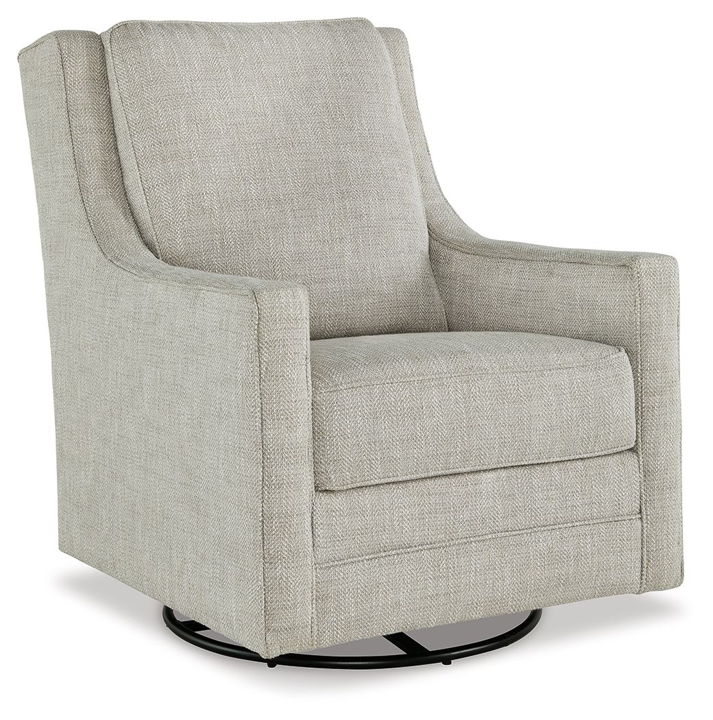 Kambria - Swivel Glider Accent Chair - Fog, product view with polyester fabric