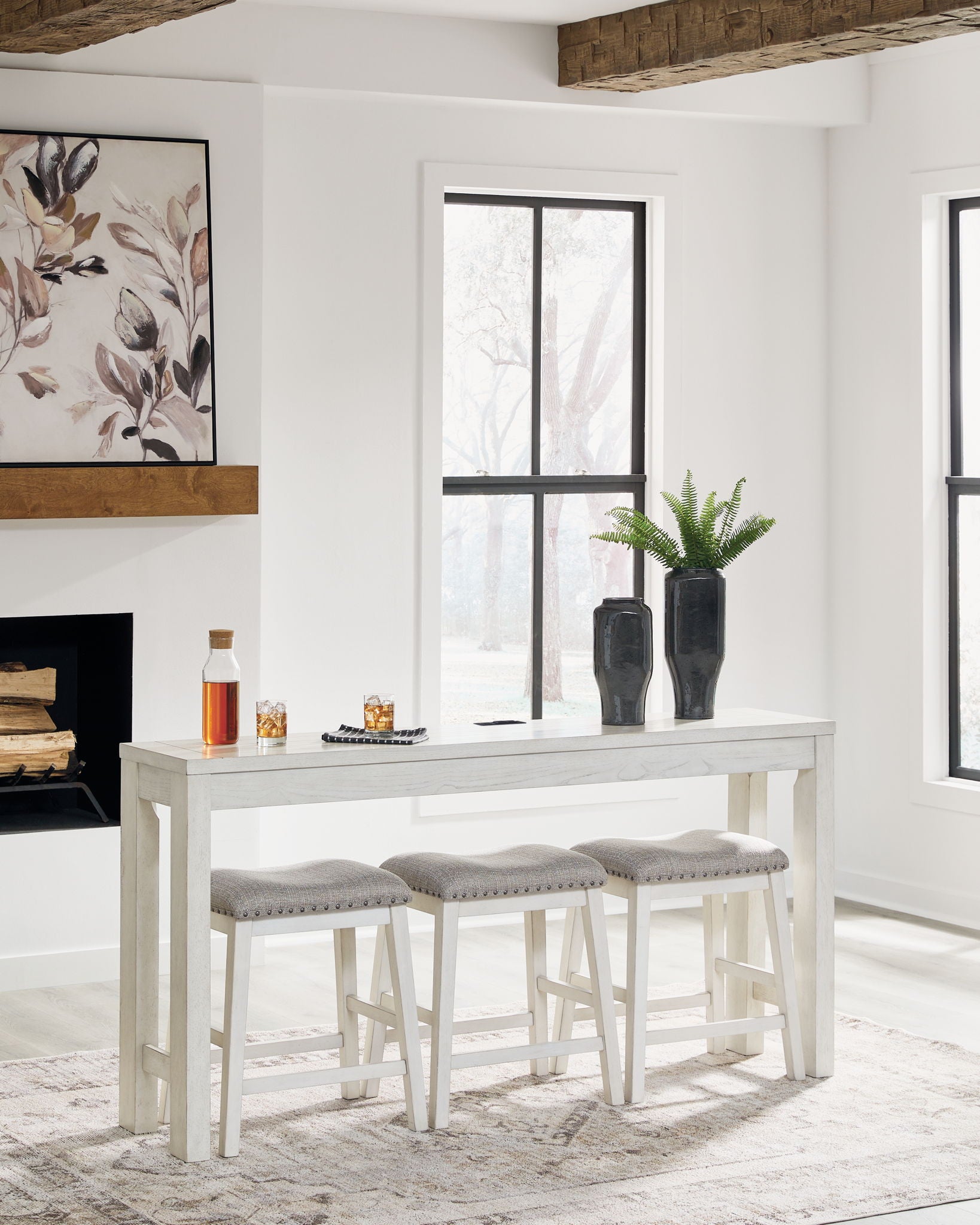 Robbinsdale - Rectangular Dining Room Counter Table Set (Set of 4) - Antique White, alternate view 9 with polyester fabric