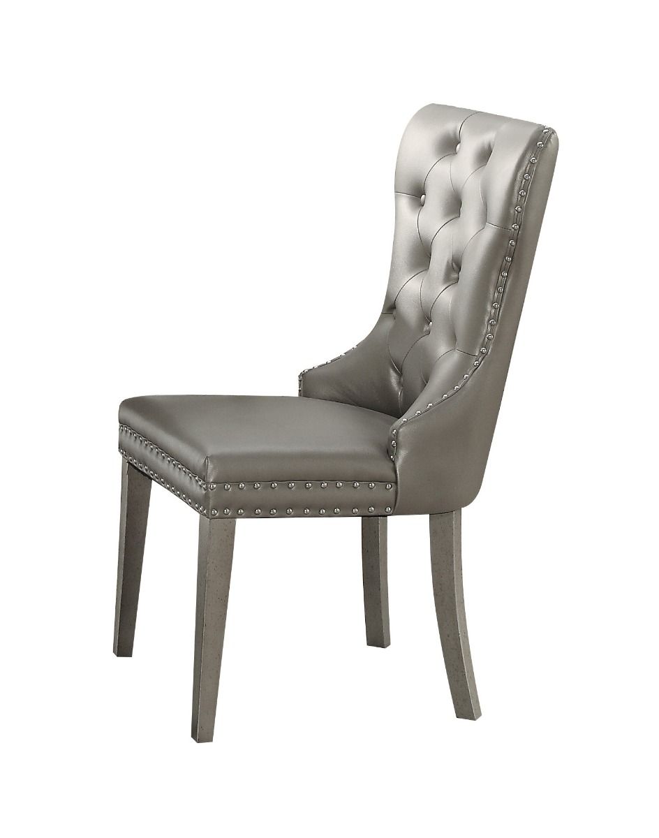 Kacela - Side Chair (Set of 2) - Champagne Synthetic Leather & Champagne, product view with wood construction