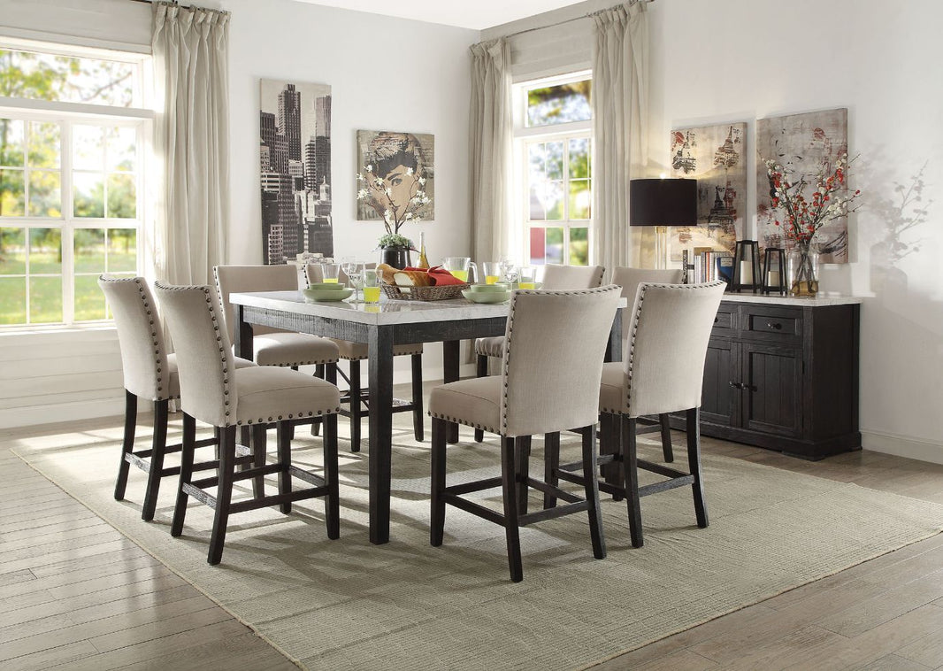 Nolan - Counter Height Table - White Marble Top & Salvage Dark Oak, product view with wood construction