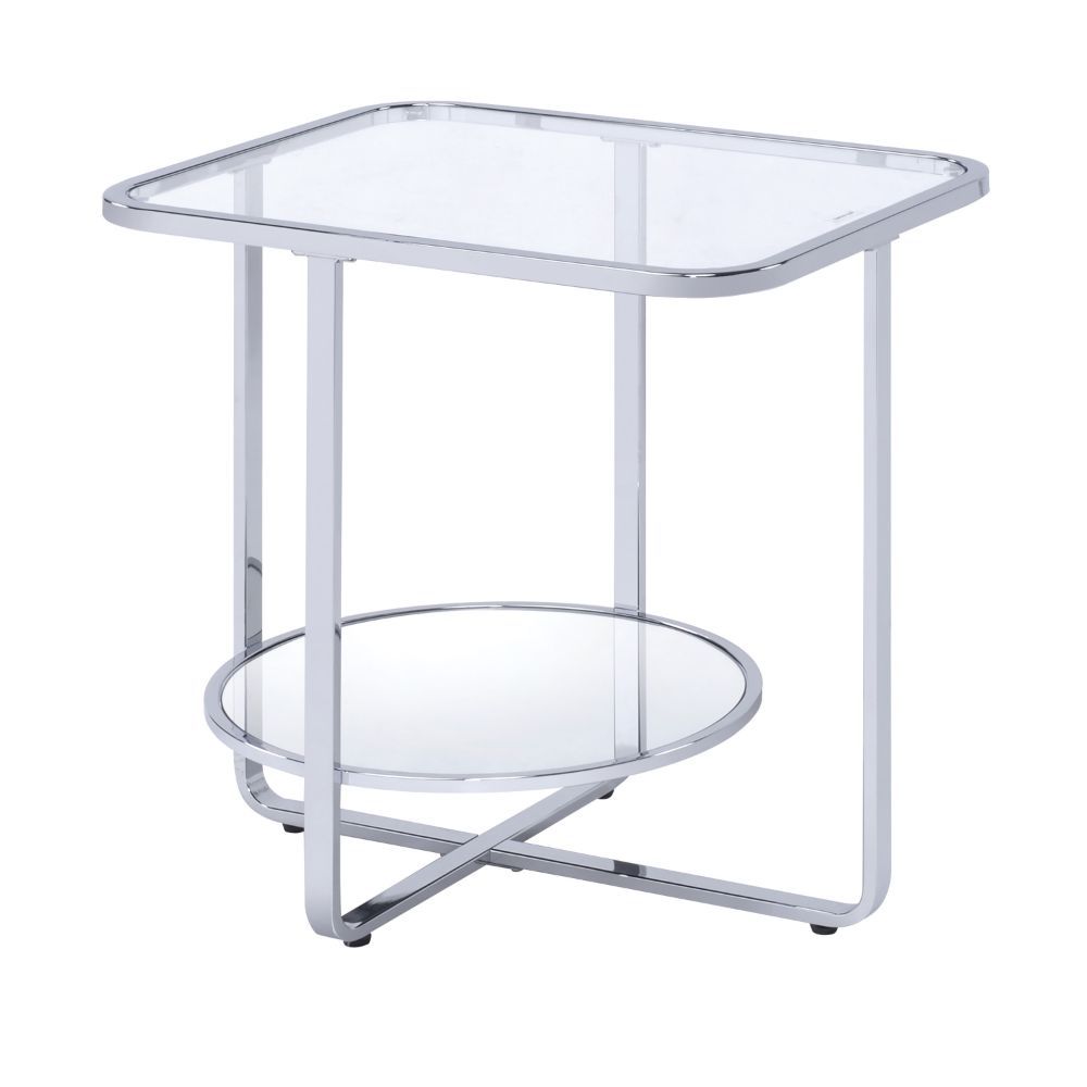 Hollo - End Table - Glass & Chrome, product view with metal