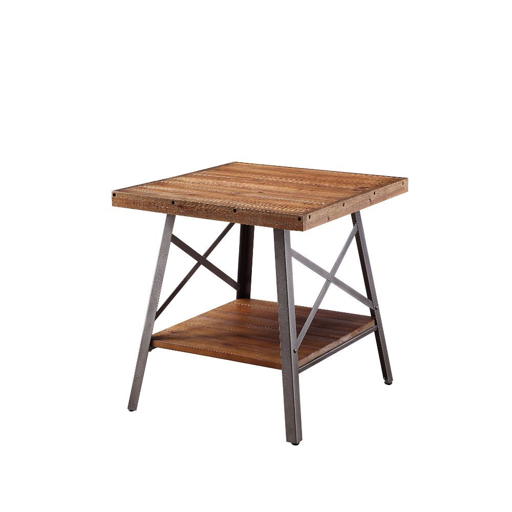 Ikram - End Table (Set of 2) - Weathered Oak & Sandy Black, product view with wood construction