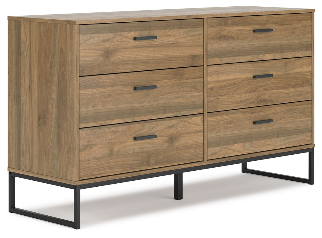Deanlow - Six Drawer Dresser - Honey, product view with engineered wood