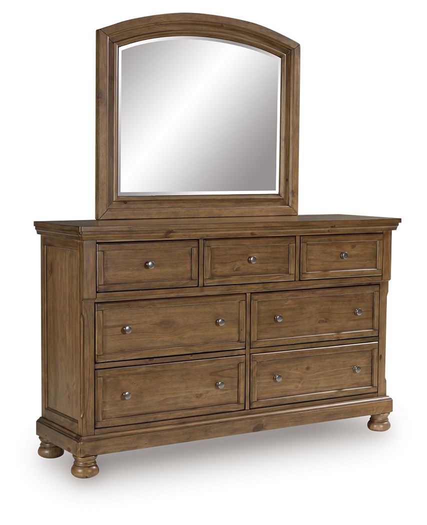 Feddinger - Dresser And Mirror - Medium Brown, product view with wood construction