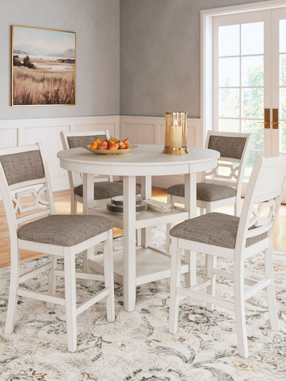 Erinberg - Dining Room Counter Table Set (Set of 5) - Antique White, alternate view 5 with polyester fabric