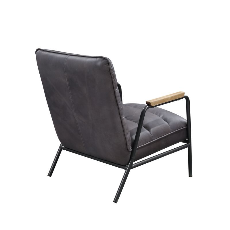 Nignu - Accent Chair - Gray Top Grain Leather & Matt Iron, alternate view 8 with cotton fabric