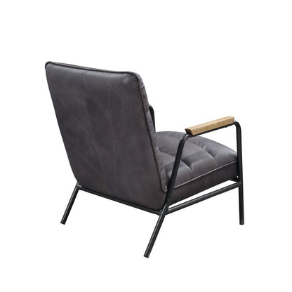 Nignu - Accent Chair - Gray Top Grain Leather & Matt Iron, alternate view 8 with cotton fabric