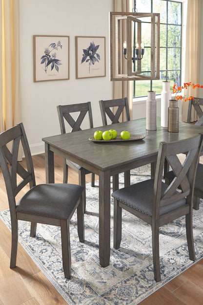 Caitbrook - RECT DRM Table Set (Set of 7) - Gray, alternate view 9 with linen fabric