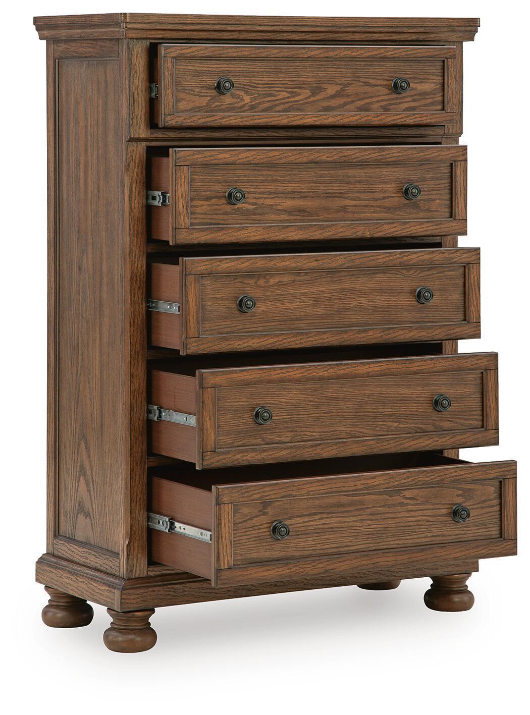 Zackaryn Five Drawer Chest Warm Brown, gallery image 5