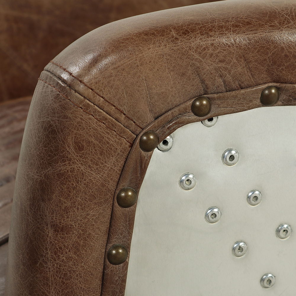 Brancaster - Chair - Retro Brown Top Grain Leather & Aluminum, alternate view 7 with wood construction