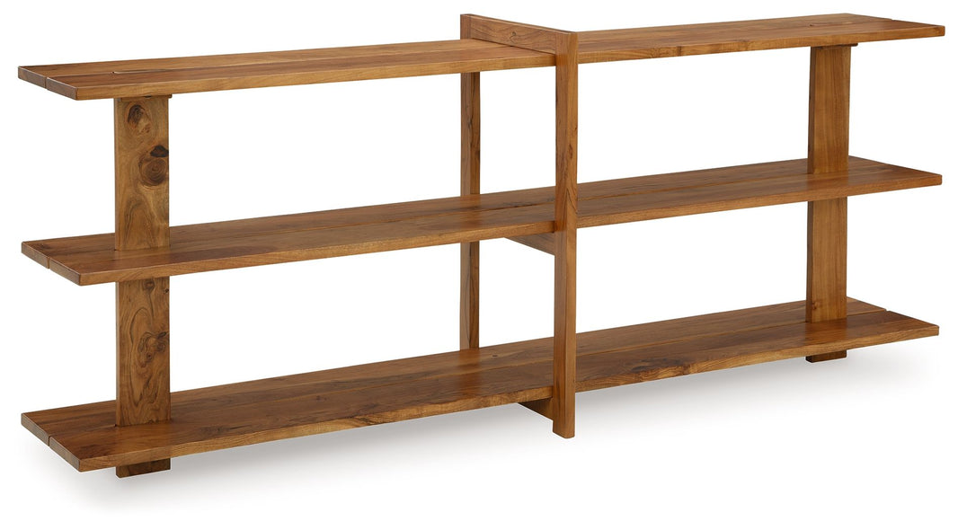 Fayemour - Console Sofa Table - Brown, product view with solid wood