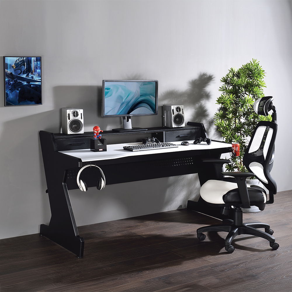 Bigga - Gaming Desk - Black & White, alternate view 5 with wood construction