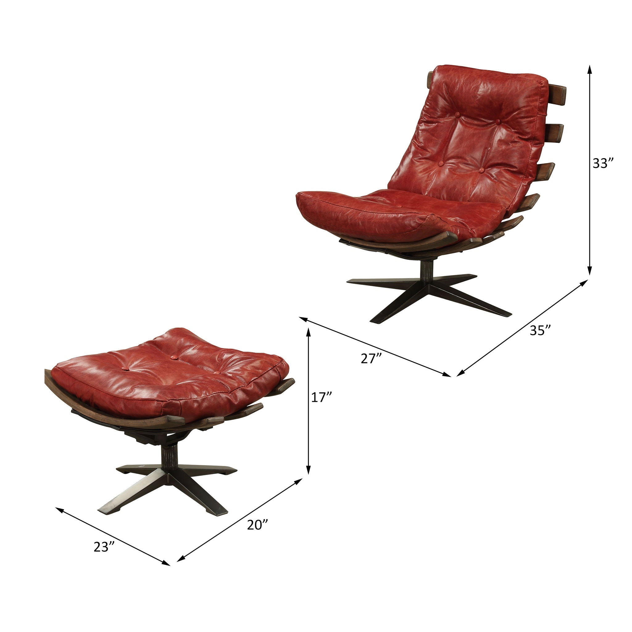 Gandy - 2Pc Pk Chair & Ottoman, alternate view 6 with top-grain leather