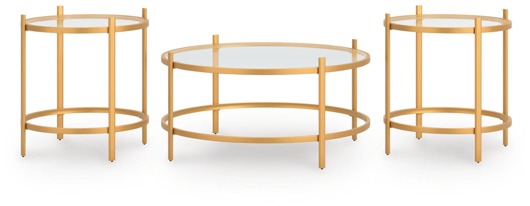 Pearlox - Occasional Table Set (Set of 3) - Gold, product view with glass