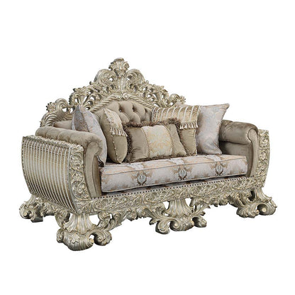 Sorina - Loveseat With 5 Pillows - Velvet, Fabric & Antique Gold, alternate view 7 with wood construction