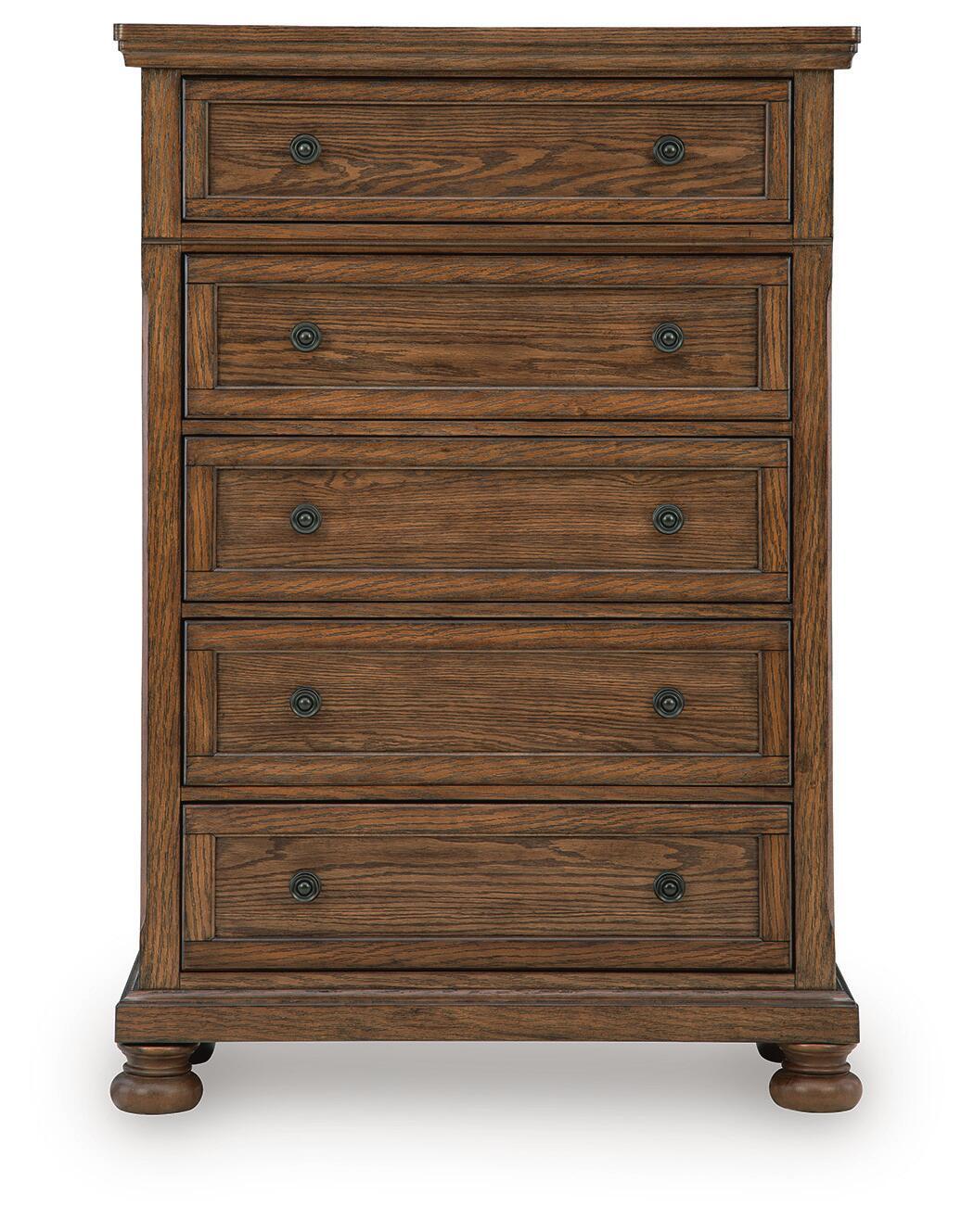 Zackaryn Five Drawer Chest Warm Brown, gallery image 6