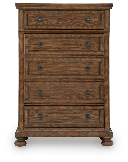 Zackaryn Five Drawer Chest Warm Brown, gallery image 6