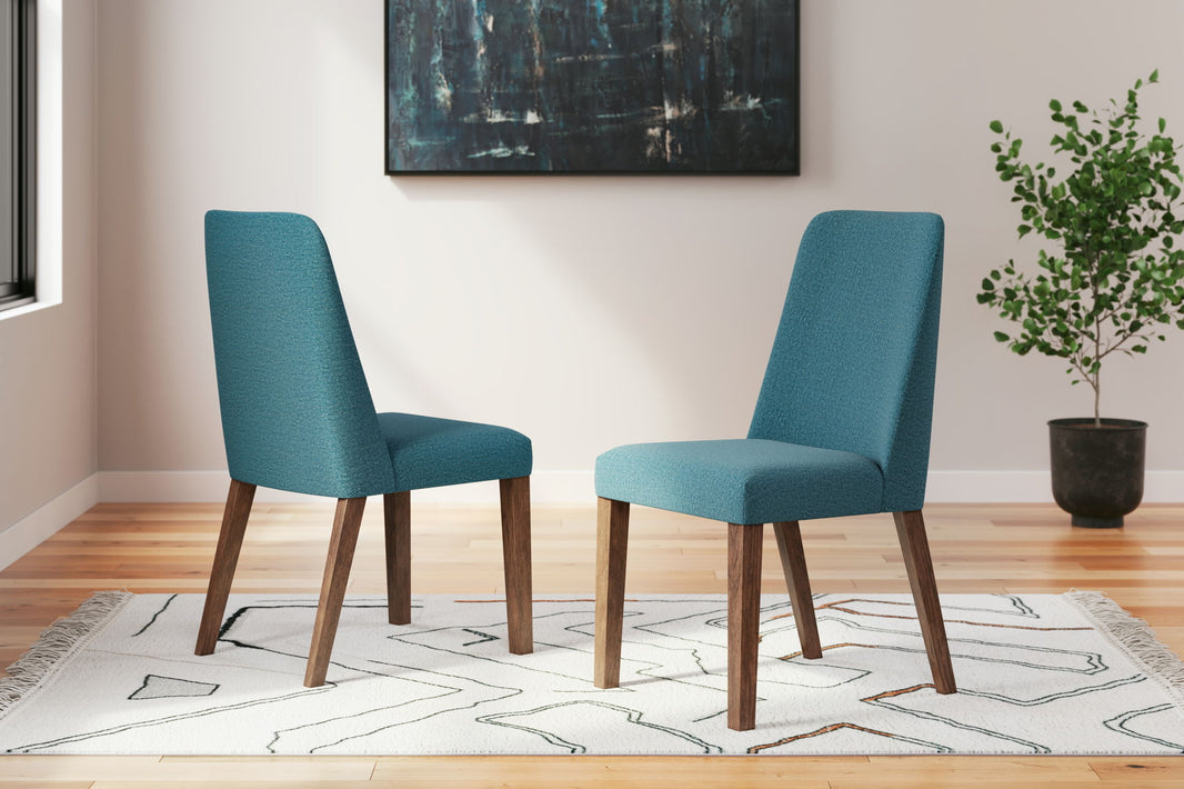 Lyncott - Dining Uph Side Chair (Set of 2) - Blue / Brown, product view with polyester fabric